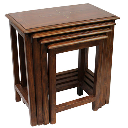 Natural Geo Decorative Rosewood Set of 4 Nesting Tables - Rectangular