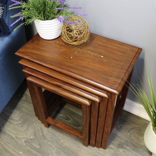 Natural Geo Decorative Rosewood Set of 4 Nesting Tables - Rectangular