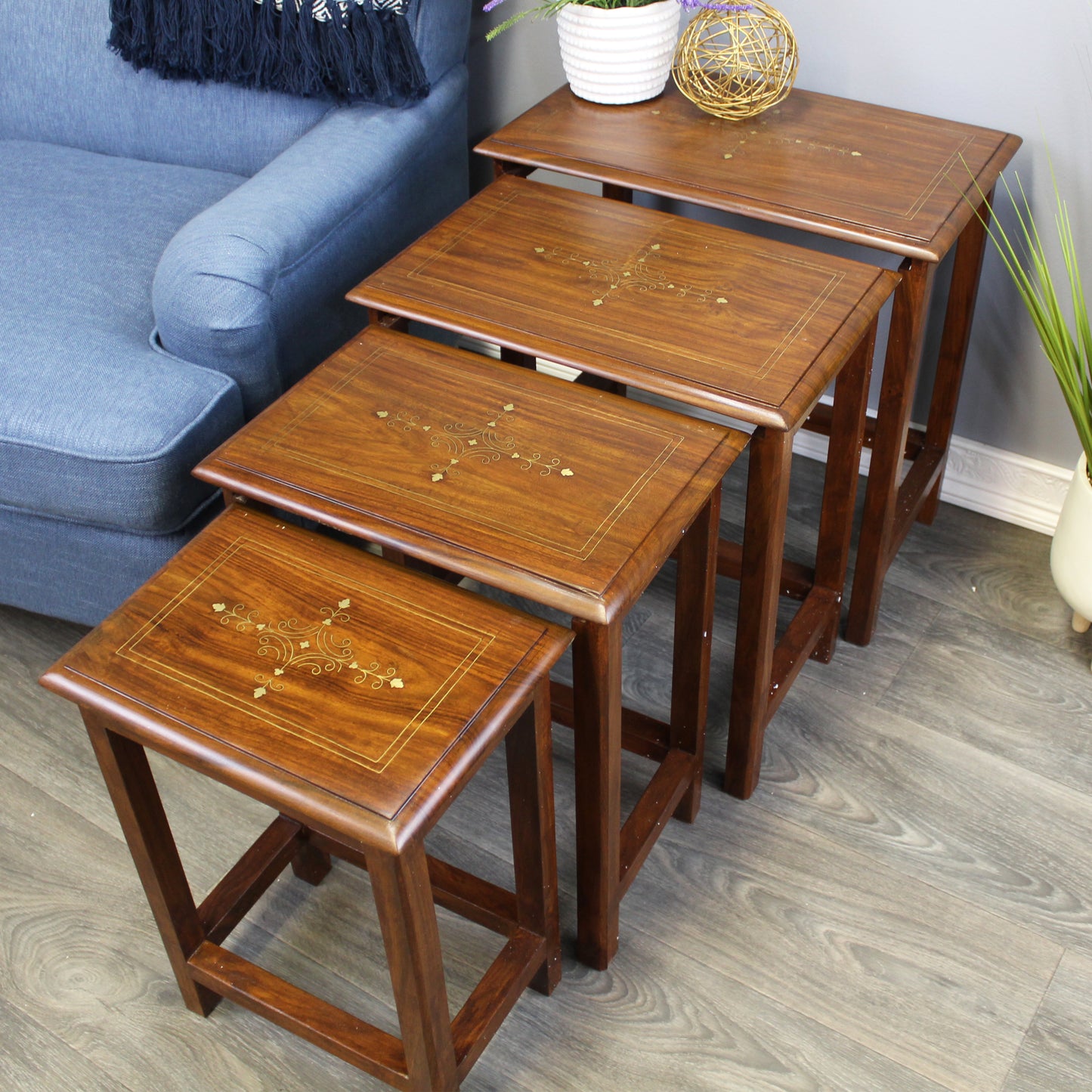 Natural Geo Decorative Rosewood Set of 4 Nesting Tables - Rectangular