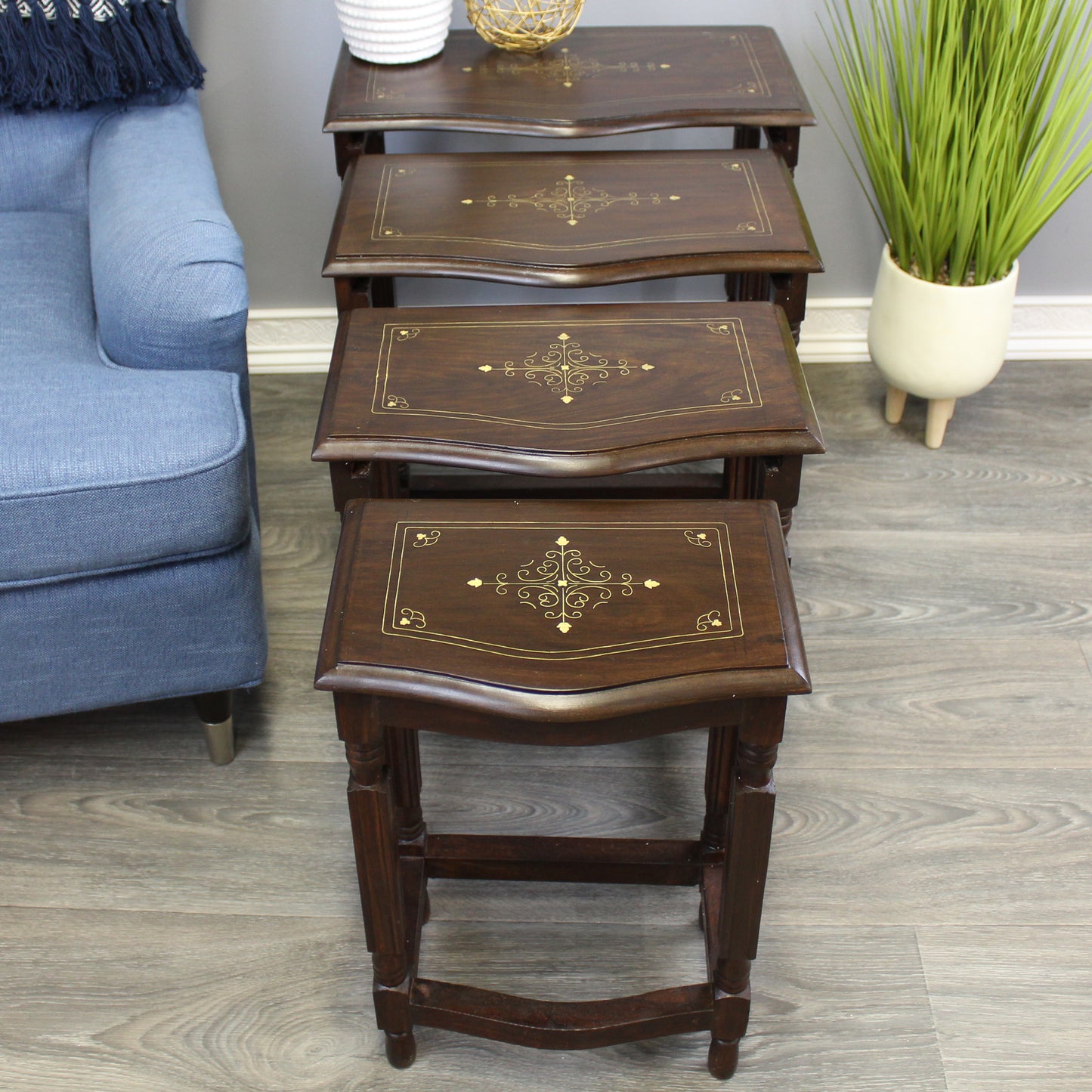 Natural Geo Decorative Rosewood Set of 4 Nesting Tables - Curved