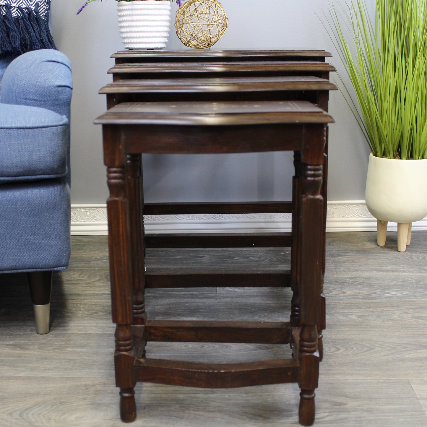 Natural Geo Decorative Rosewood Set of 4 Nesting Tables - Curved