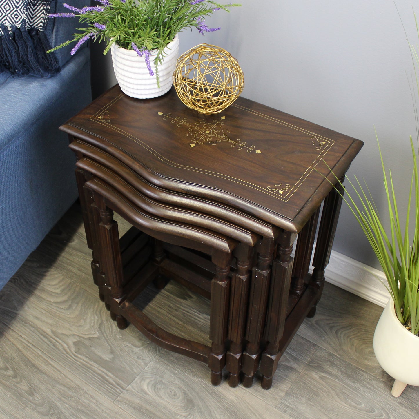 Natural Geo Decorative Rosewood Set of 4 Nesting Tables - Curved