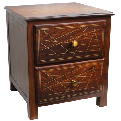 Natural Geo Rosewood Square Wooden End Table - Abstract Golden Brass Inlay