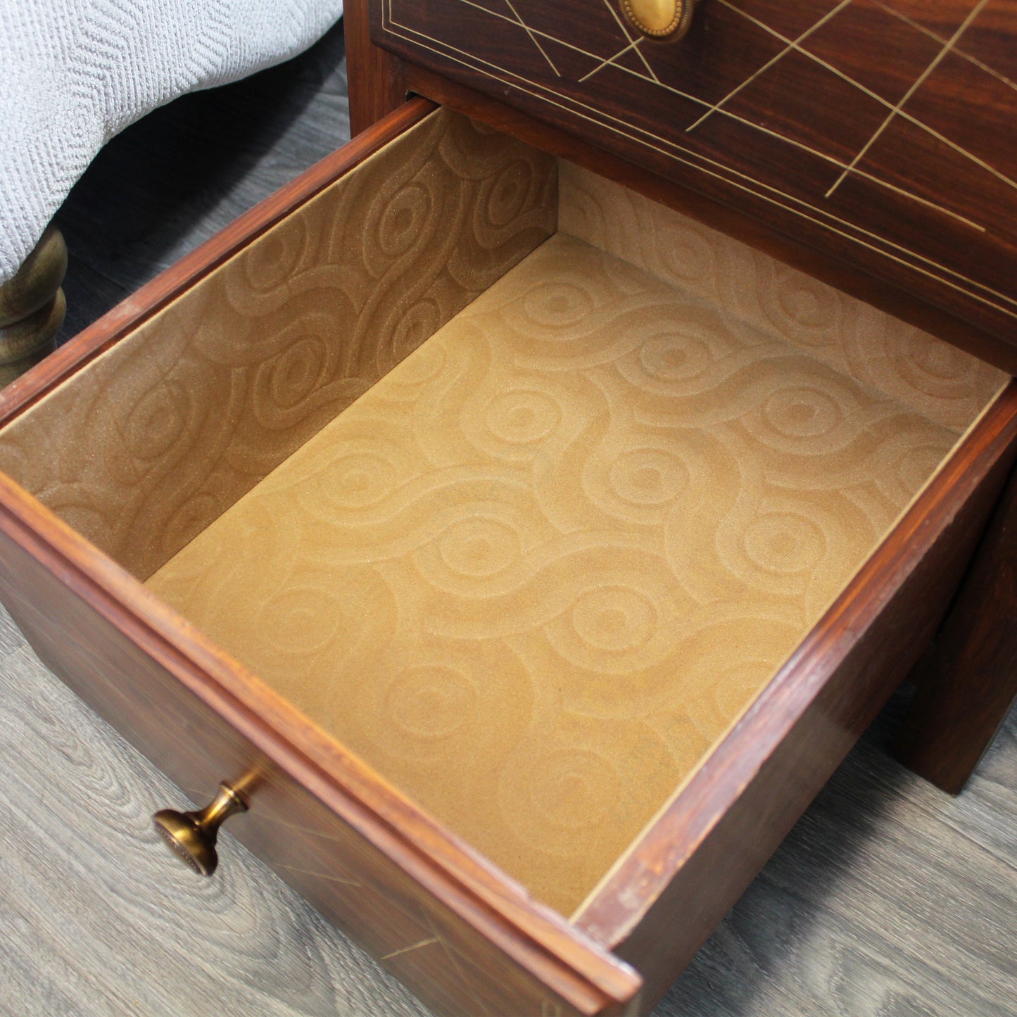 Natural Geo Rosewood Square Wooden End Table - Abstract Golden Brass Inlay