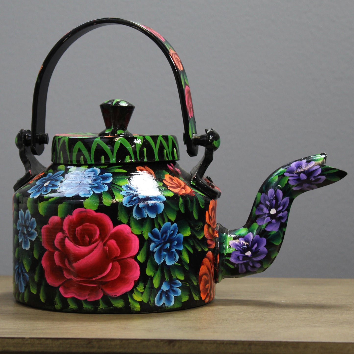 Natural Geo Black Floral 9" Decorative Steel Kettle