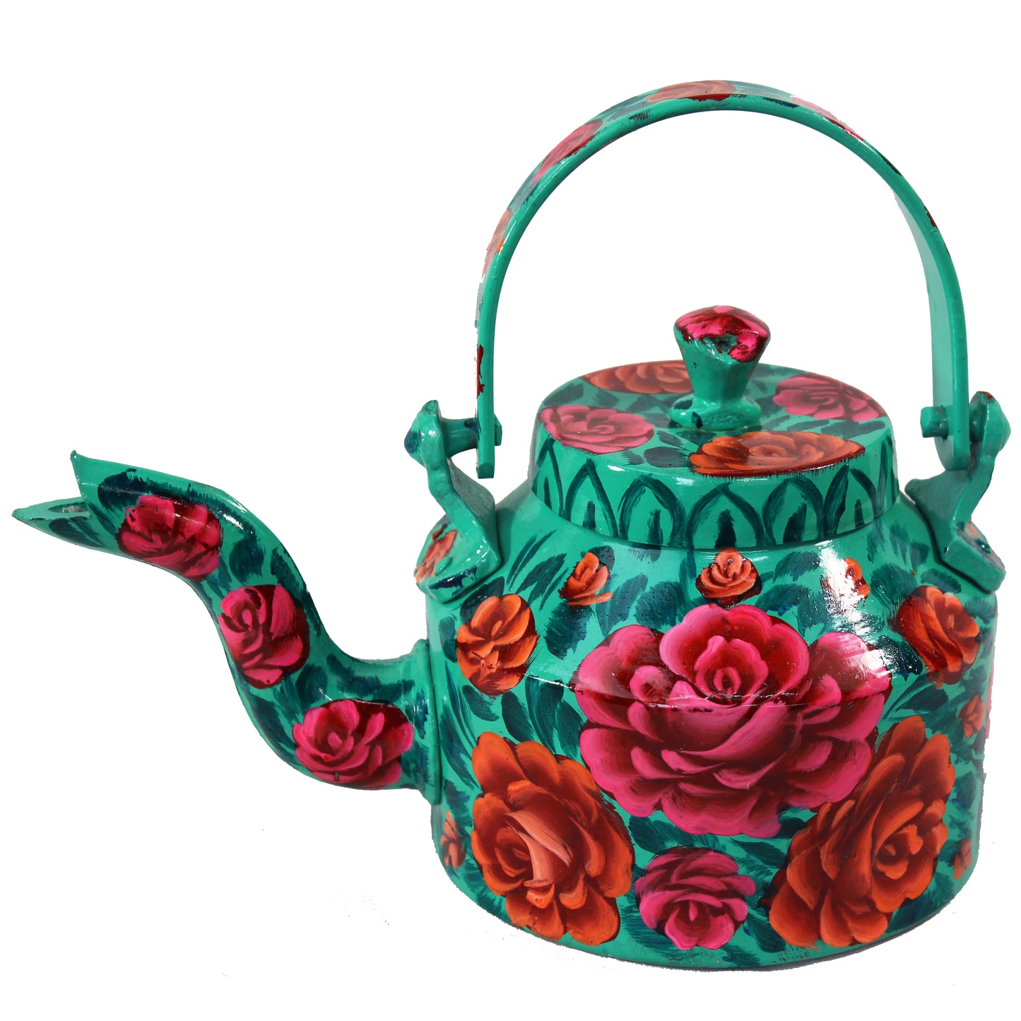 Natural Geo Turquoise Floral 9" Decorative Steel Kettle