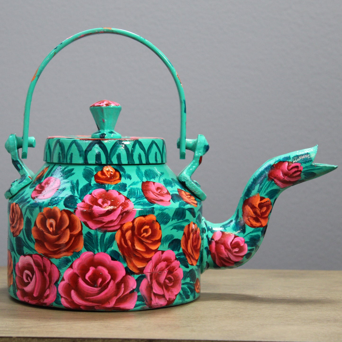 Natural Geo Turquoise Floral 9" Decorative Steel Kettle