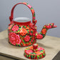 Natural Geo Red Floral 9" Decorative Steel Kettle