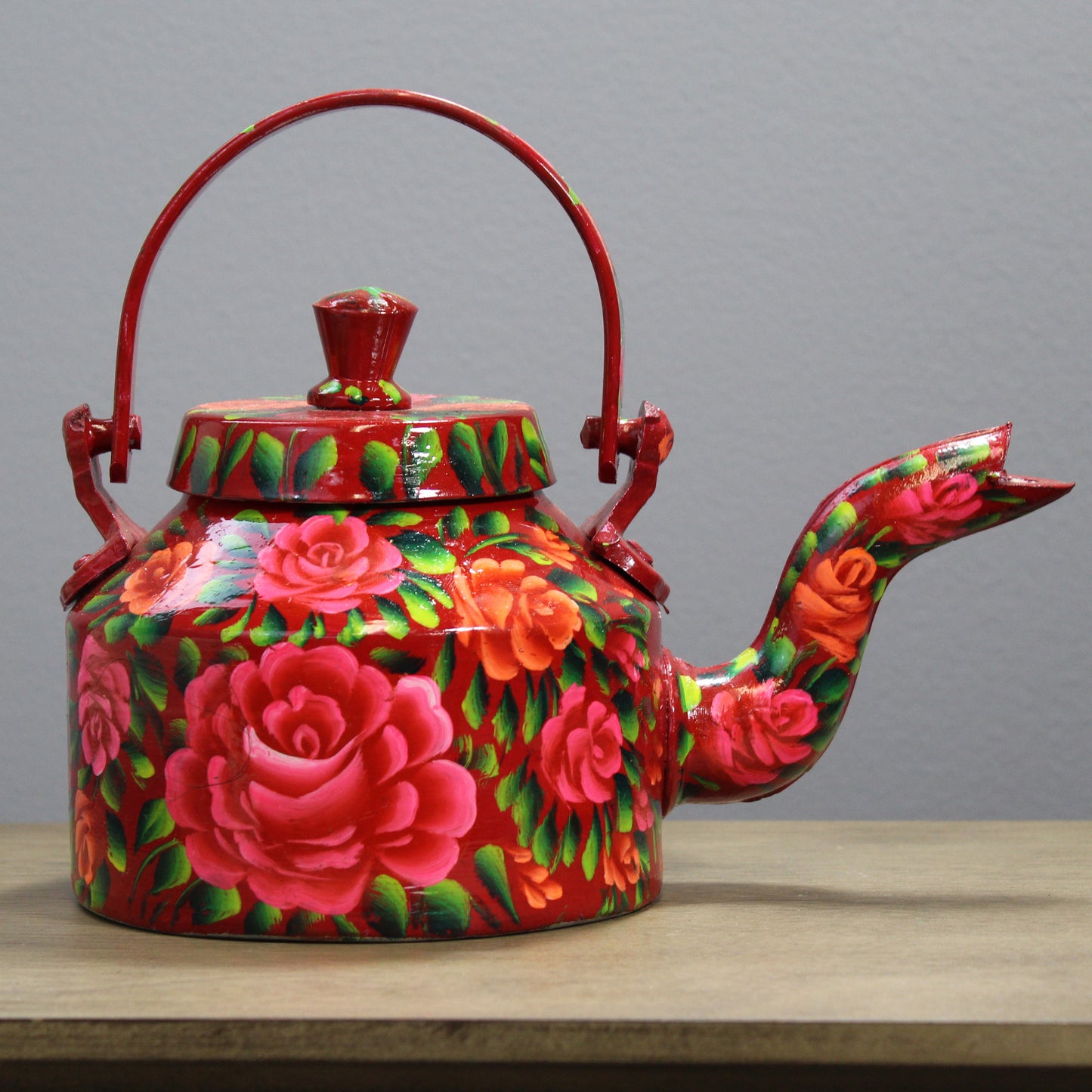 Natural Geo Red Floral 9" Decorative Steel Kettle