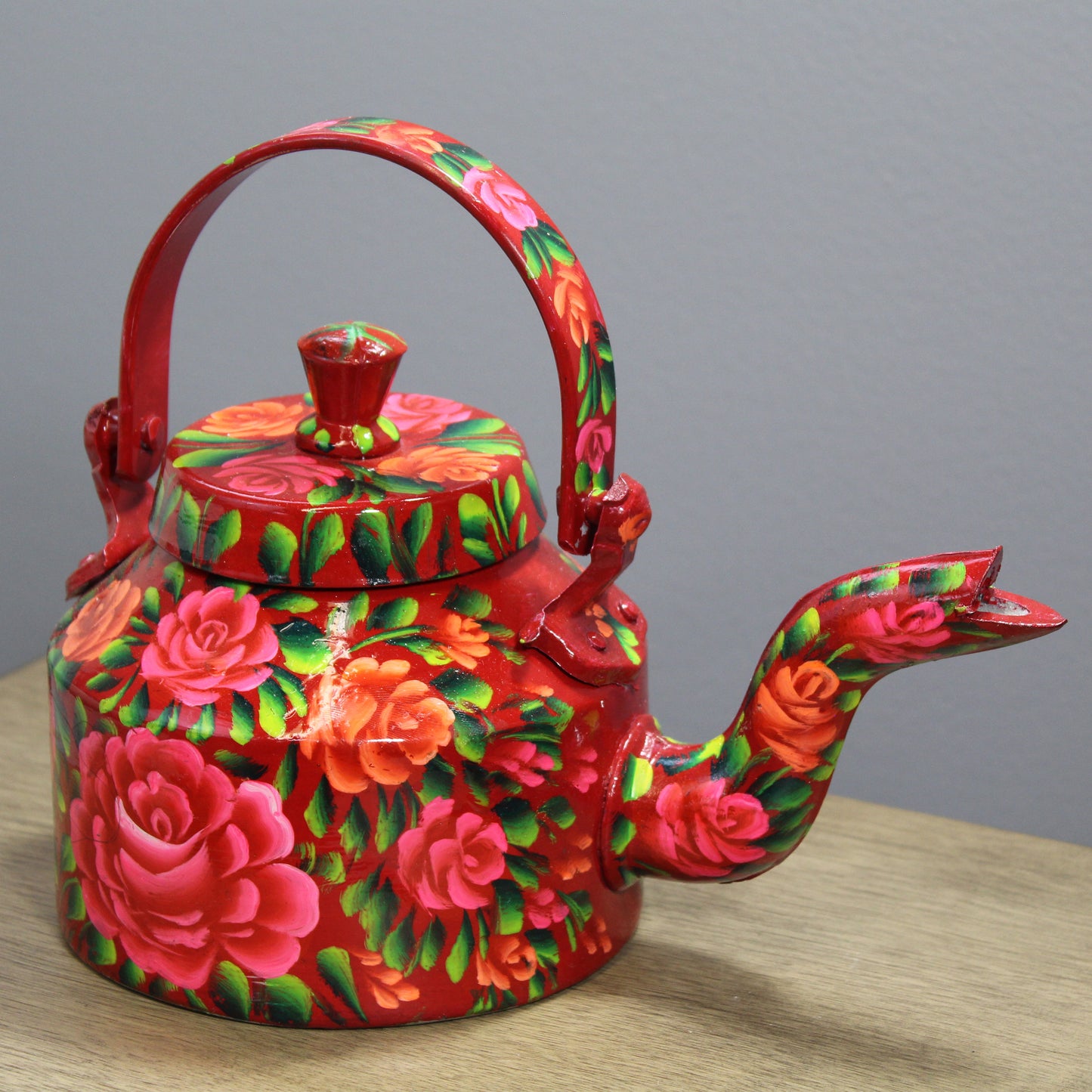 Natural Geo Red Floral 9" Decorative Steel Kettle