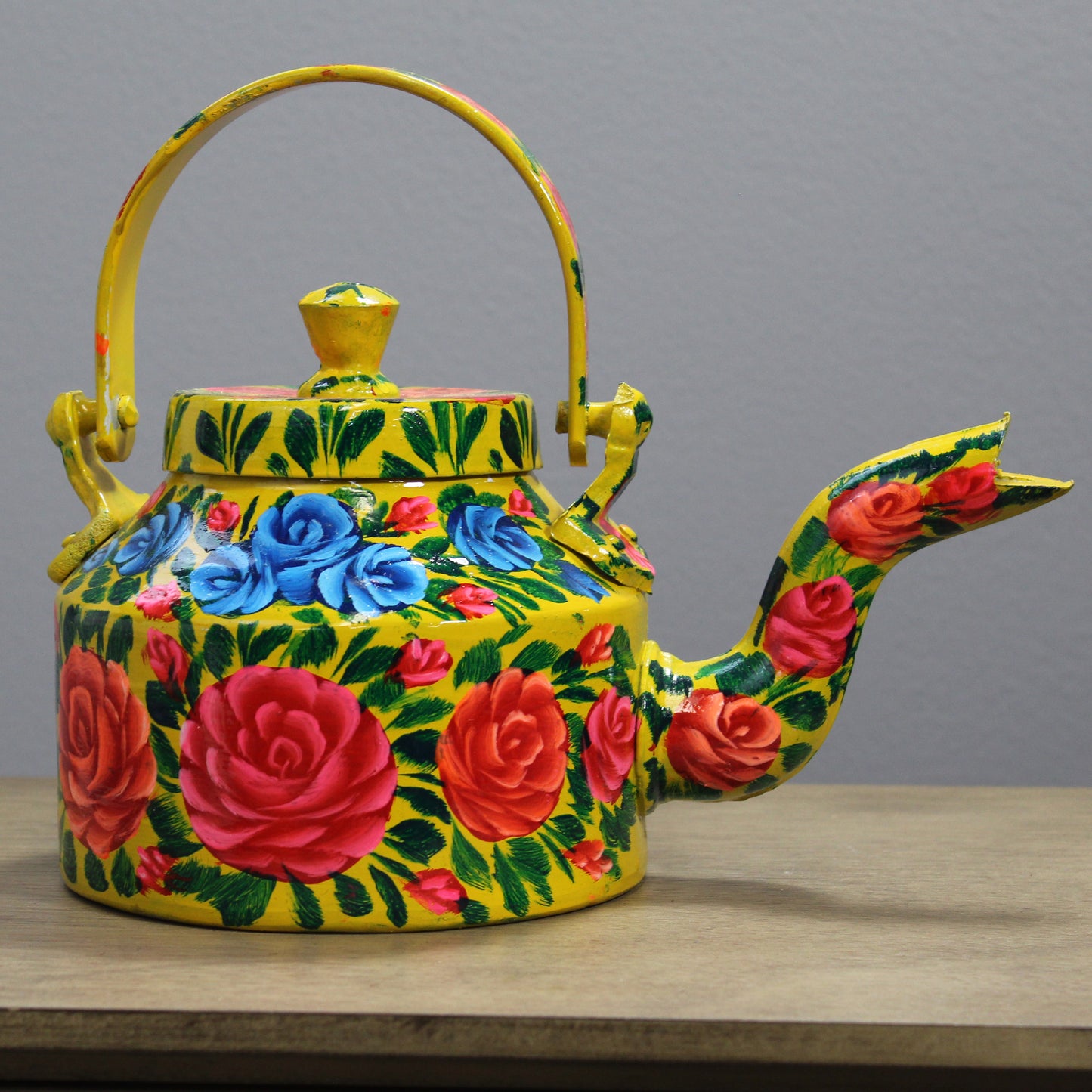 Natural Geo Yellow Floral 9" Decorative Steel Kettle