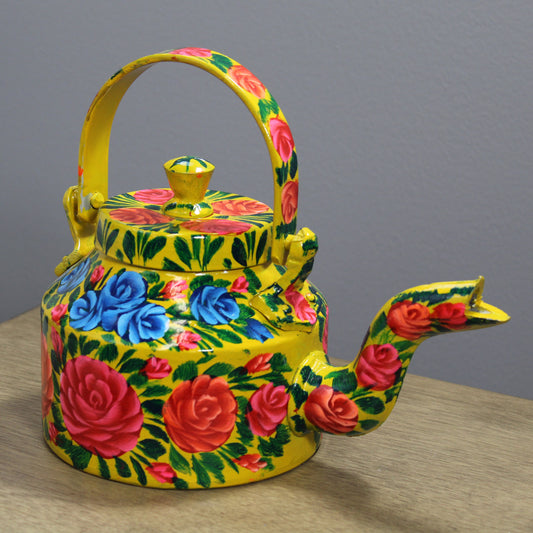 Natural Geo Yellow Floral 9" Decorative Steel Kettle