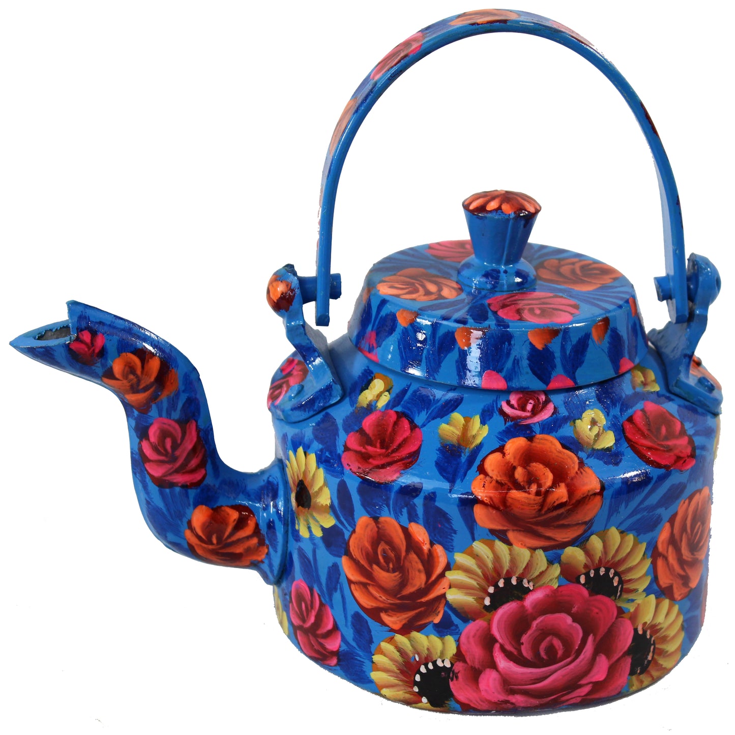 Natural Geo Blue Floral 9" Decorative Steel Kettle