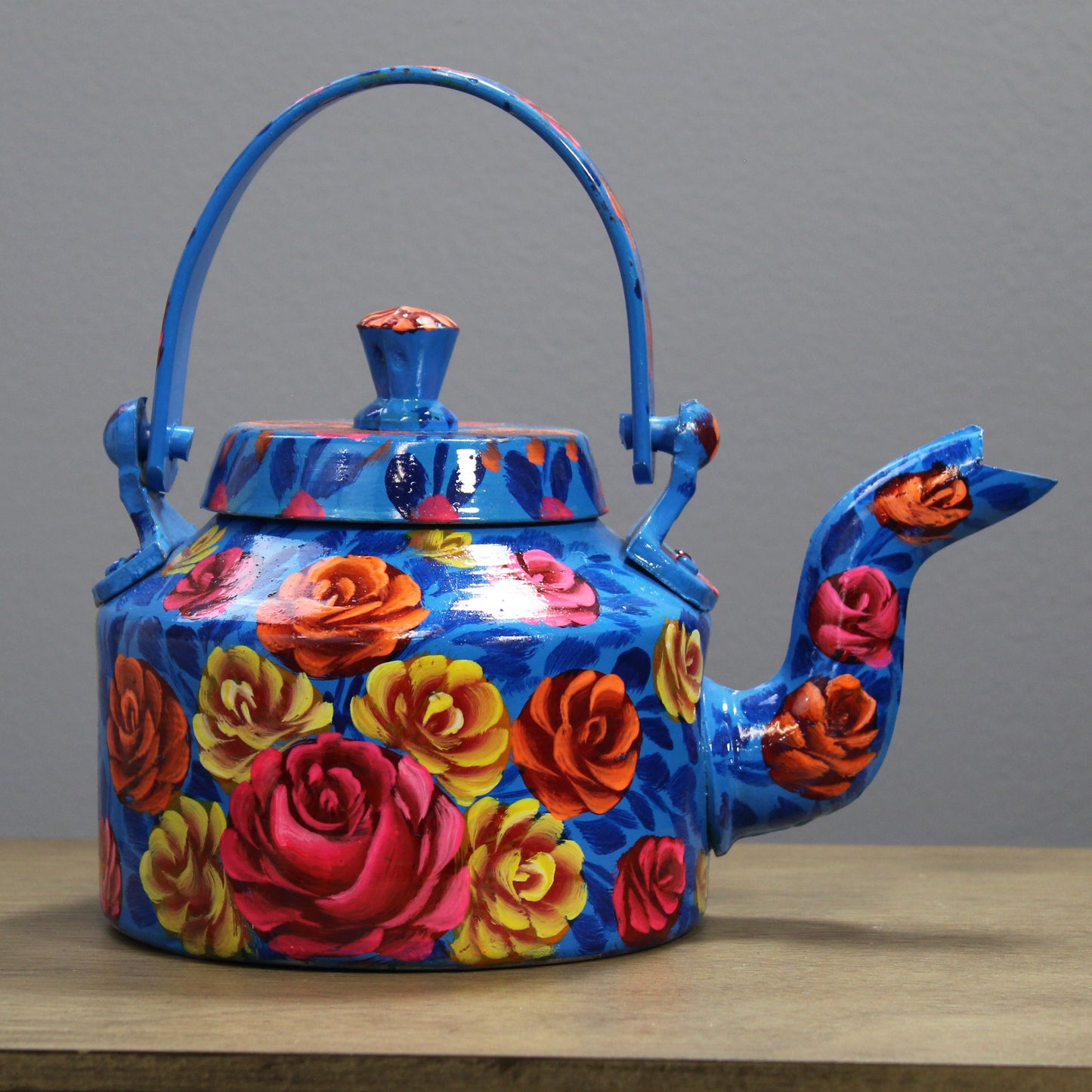 Natural Geo Blue Floral 9" Decorative Steel Kettle