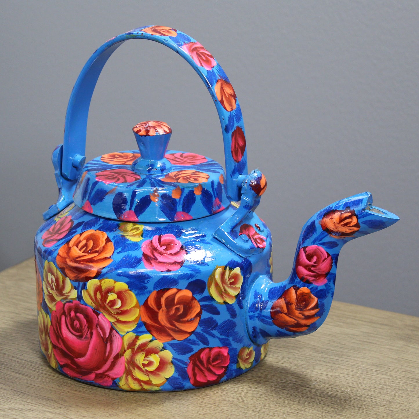 Natural Geo Blue Floral 9" Decorative Steel Kettle