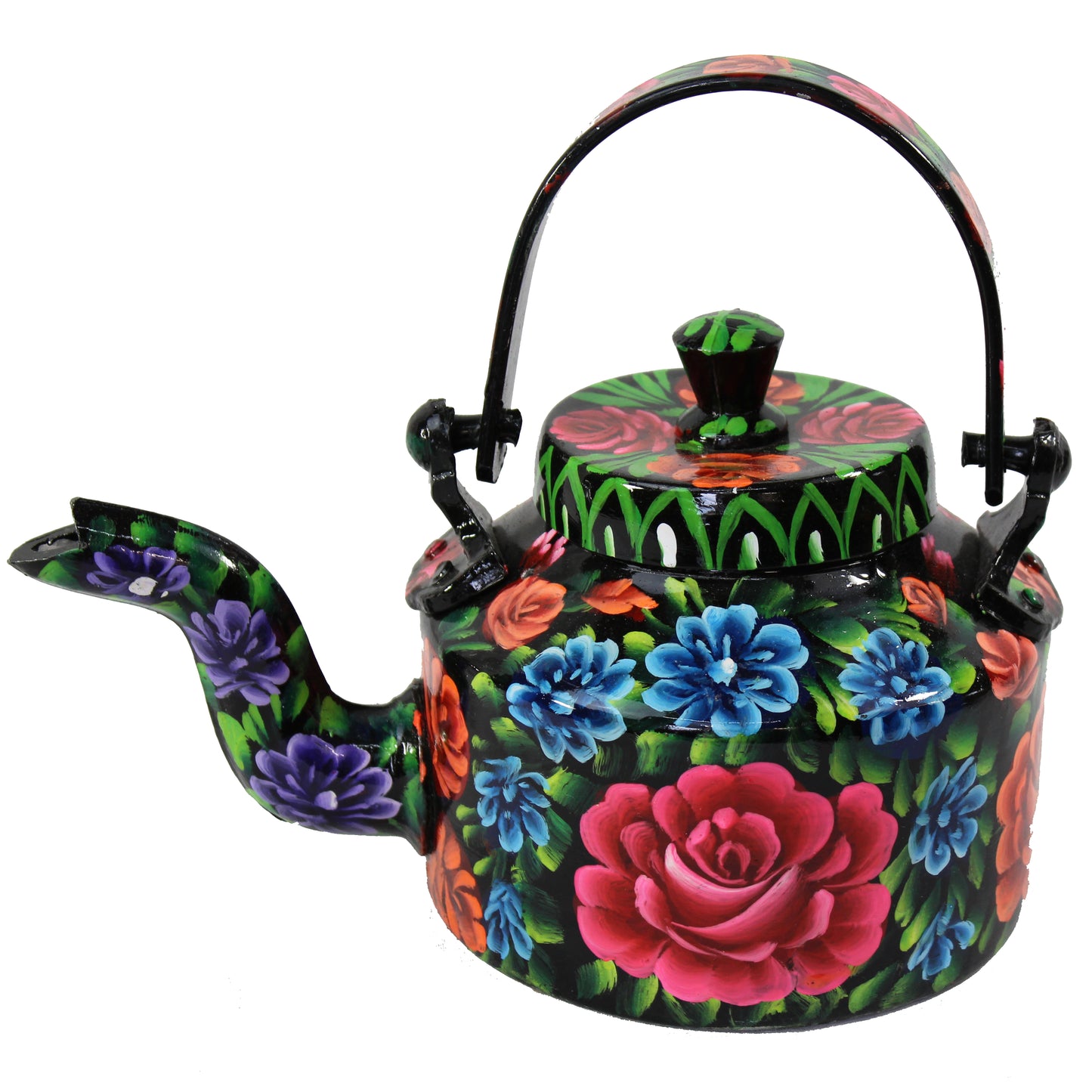 Natural Geo Black Floral 10" Decorative Steel Kettle