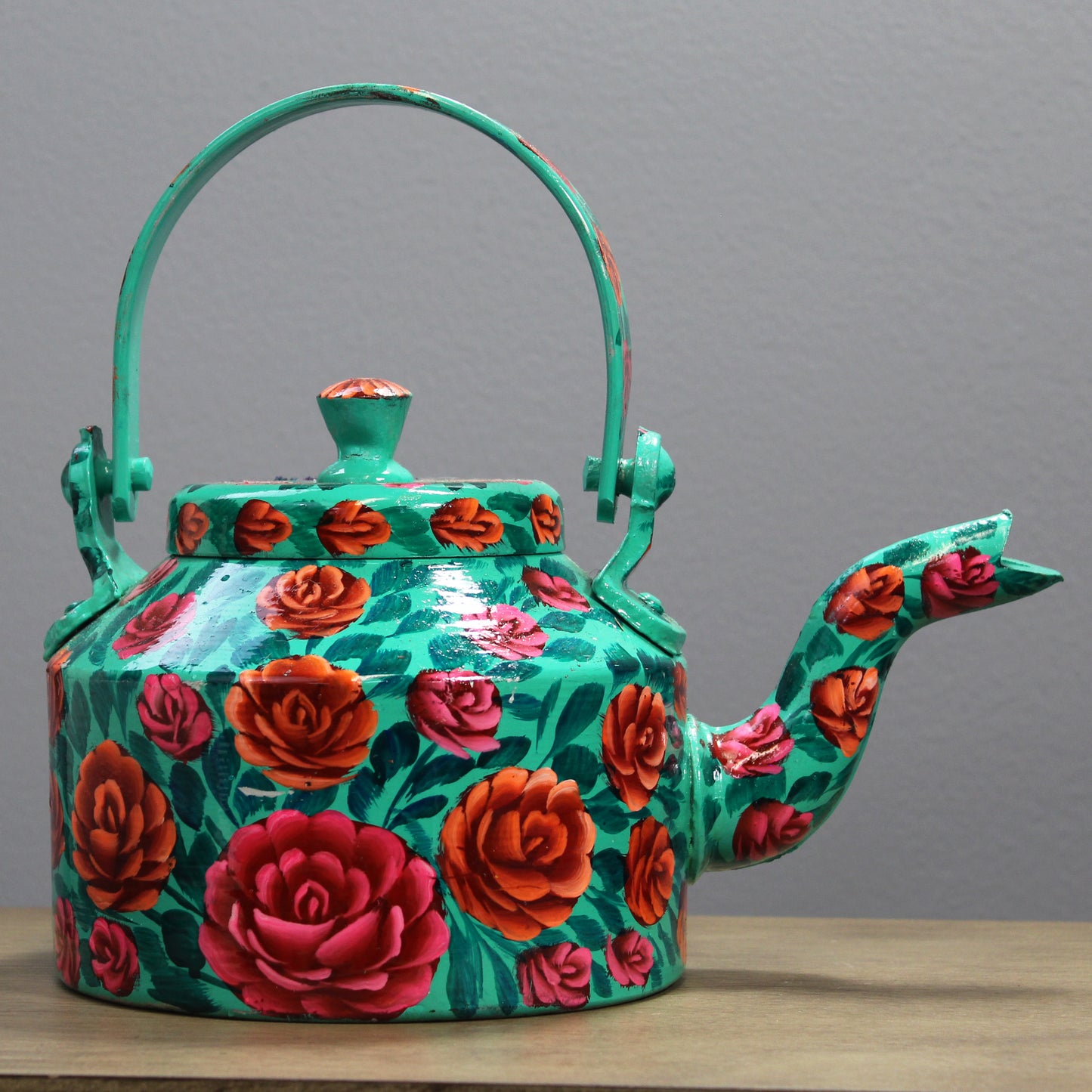 Natural Geo Turquoise Floral 10" Decorative Steel Kettle