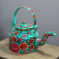 Natural Geo Turquoise Floral 10" Decorative Steel Kettle