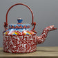 Natural Geo Red Floral 10" Decorative Steel Kettle