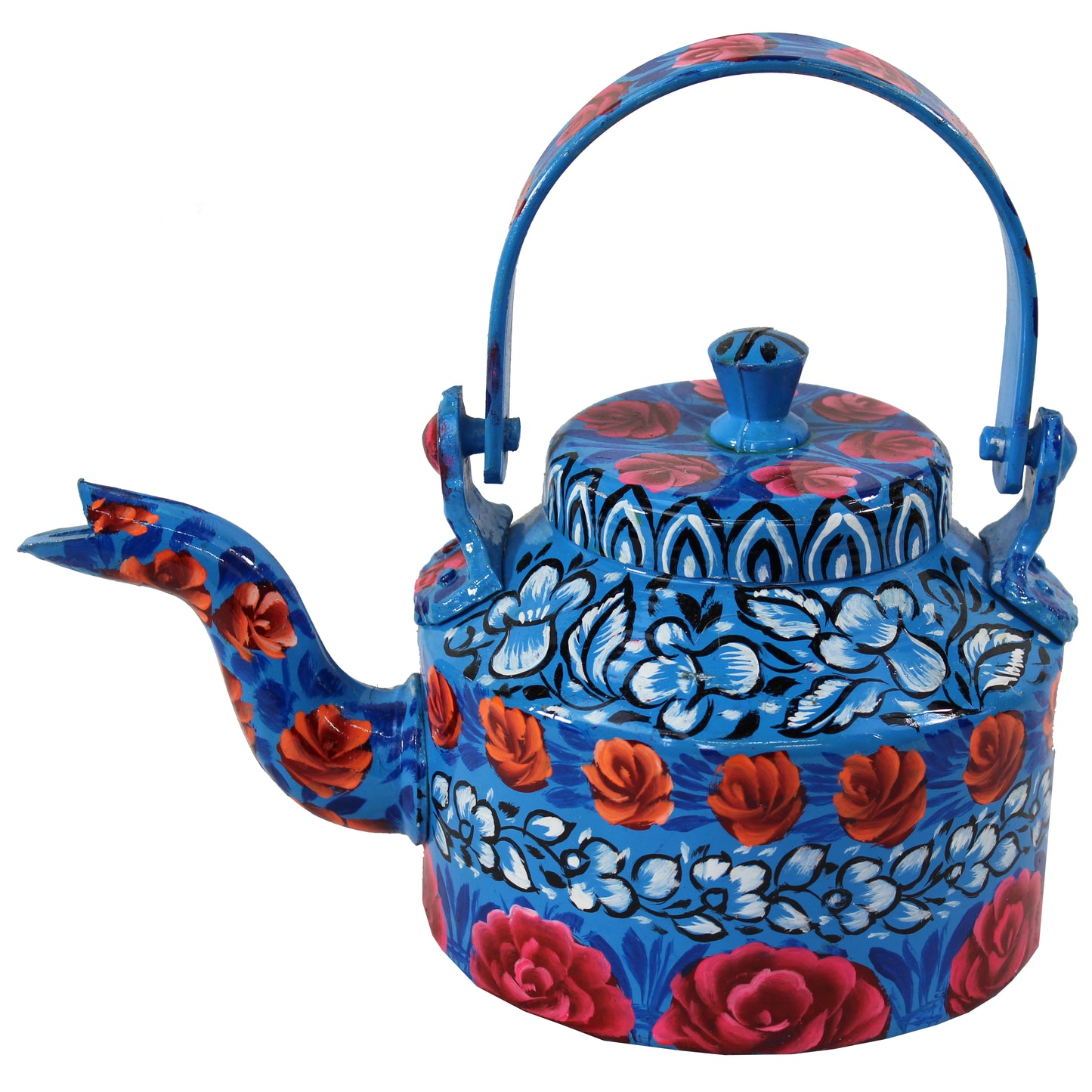 Natural Geo Blue Floral 10" Decorative Steel Kettle