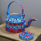 Natural Geo Blue Floral 10" Decorative Steel Kettle