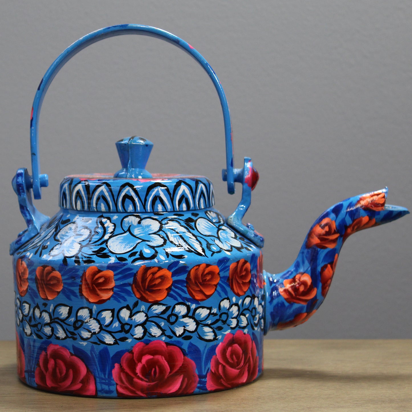 Natural Geo Blue Floral 10" Decorative Steel Kettle