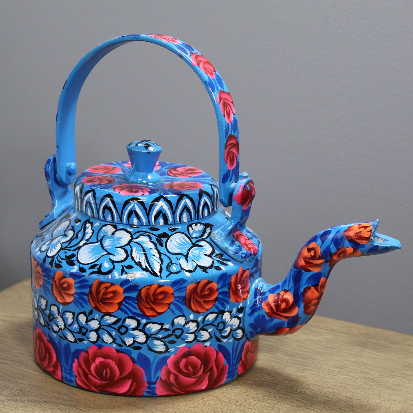 Natural Geo Blue Floral 10" Decorative Steel Kettle