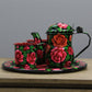 Natural Geo Black Floral 4 Piece Decorative Steel Tea Set