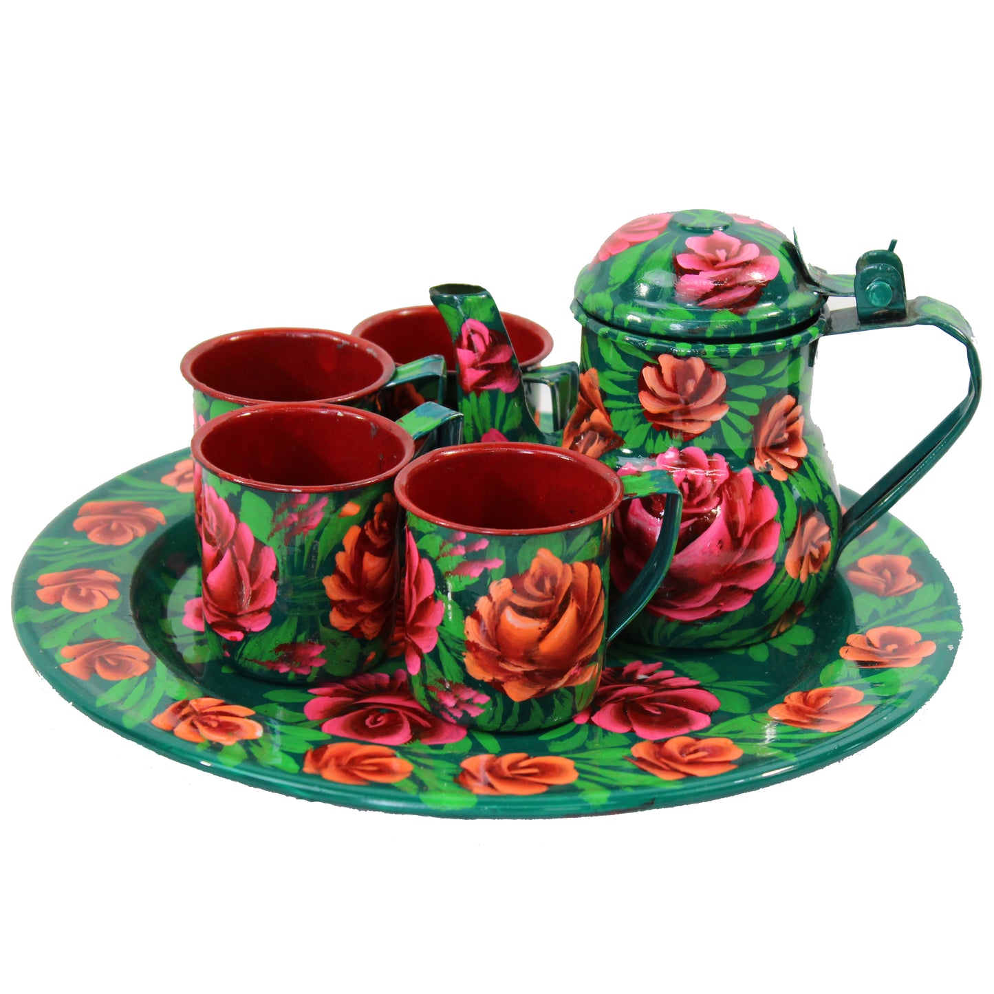 Natural Geo Green Floral 6 Piece Decorative Steel Tea Set