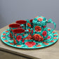 Natural Geo Turquoise Floral 6 Piece Decorative Steel Tea Set