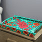 Natural Geo Turquoise Floral Rosewood Serving Tray