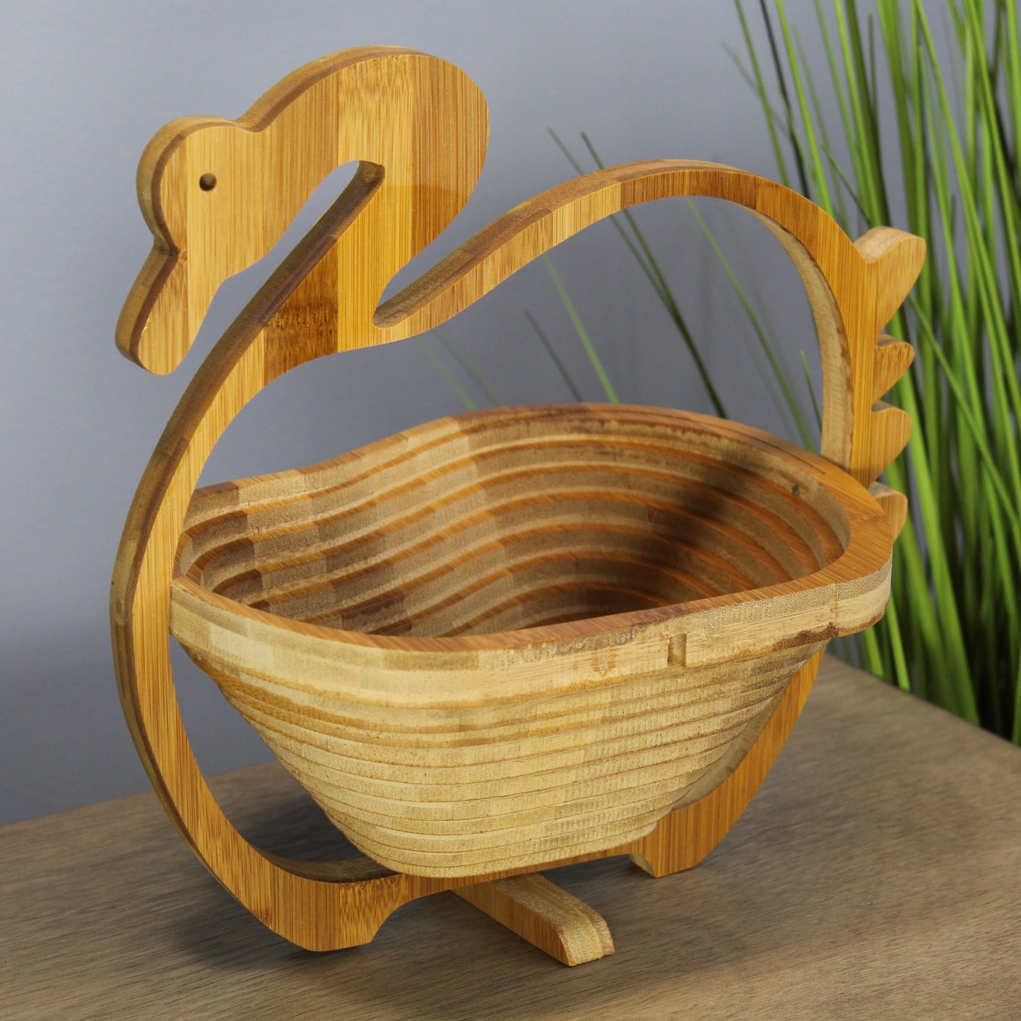 Natural Geo Handcarved Wooden Duck Collapsible Fruit Tray