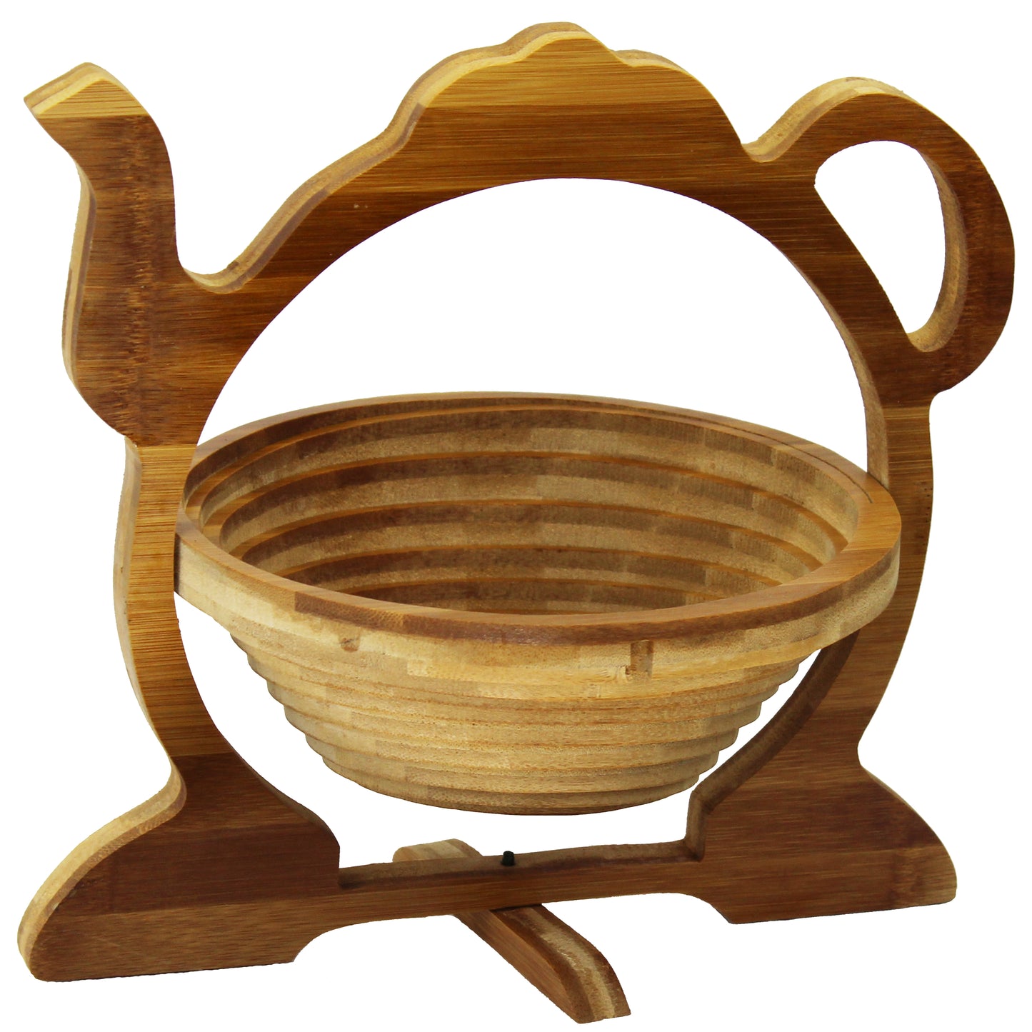 Natural Geo Handcarved Wooden Teapot Collapsible Fruit Basket