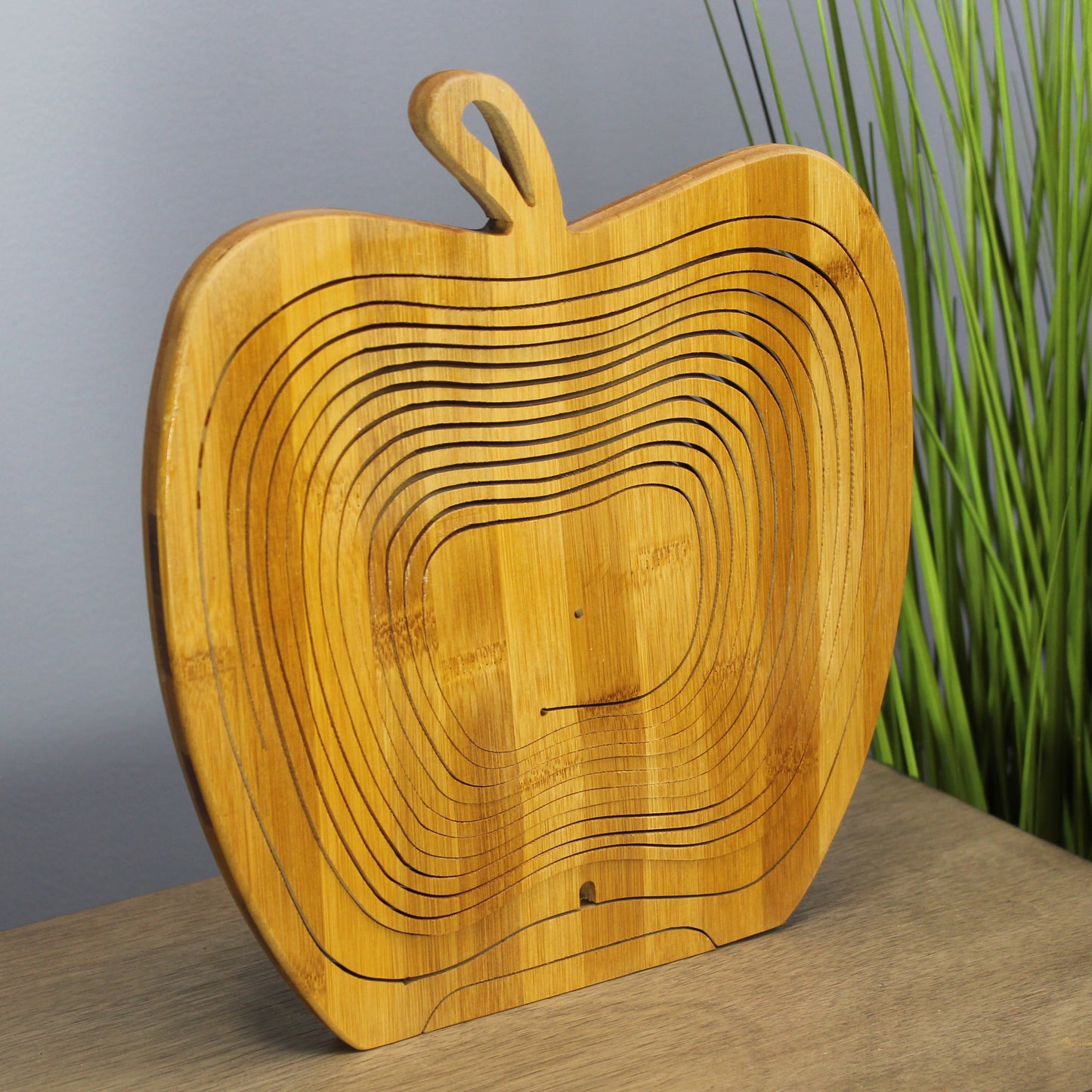 Natural Geo Handcarved Wooden Apple Collapsible Fruit Basket