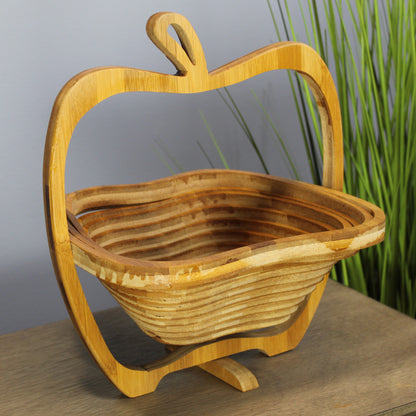 Natural Geo Handcarved Wooden Apple Collapsible Fruit Tray