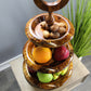 Natural Geo Rosewood Decorative Wooden Tiered Stand with Golden Brass Inlay