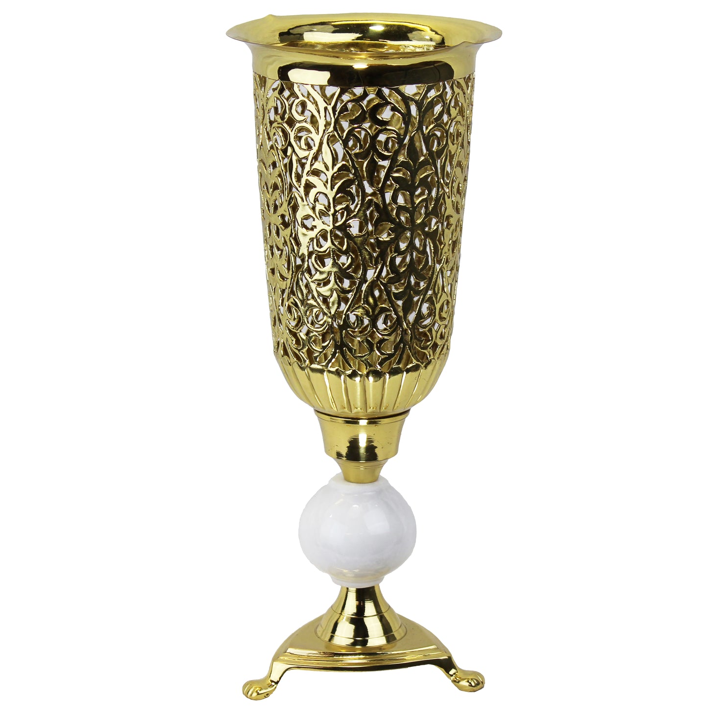 Natural Geo Brass & White Marble 14" Candle Lantern Vase