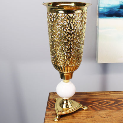 Natural Geo Brass & Marble 14" Candle Lantern Vase