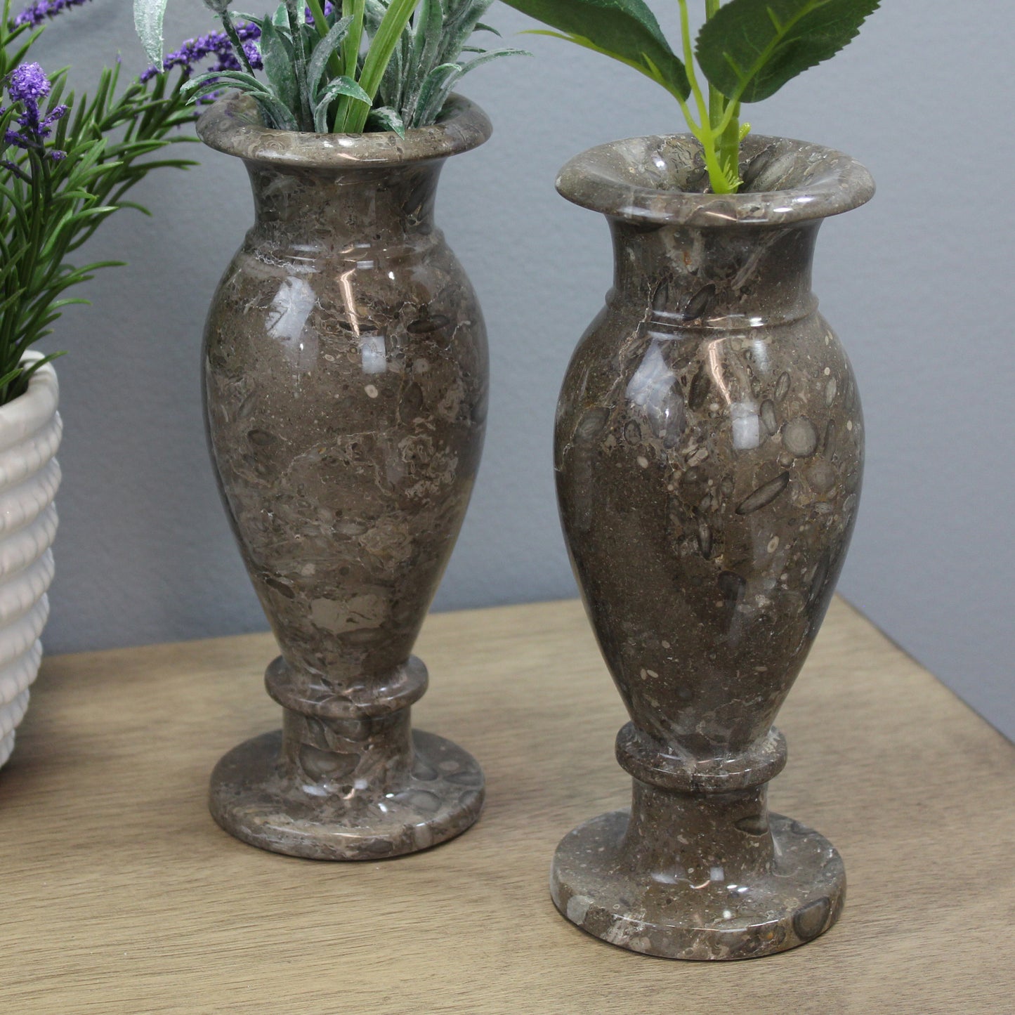 Natural Geo Gray Decorative Handcrafted 8" Marble Vase (Set of 2)