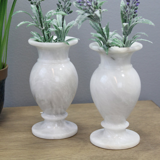 Natural Geo White Decorative Handcrafted 6" Marble Vase (Set of 2)