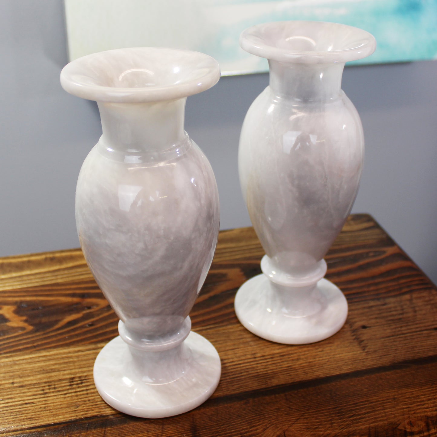 Natural Geo Decorative White 8" Marble Vase (Set of 2)
